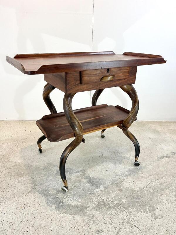 1960’s South African console -rolling table -Wood & kudu Horns