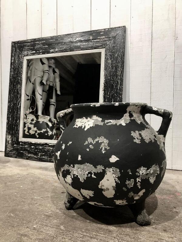 Mirror wooden frame old black painting patina / Willy Guhl Chaudron 